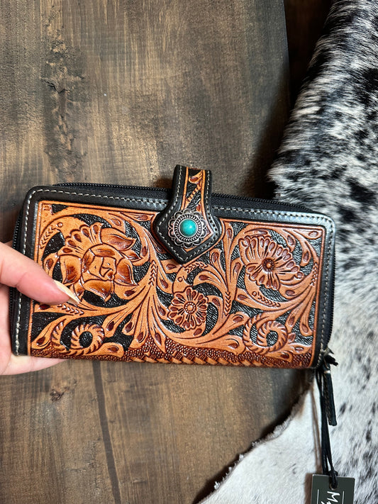 dark tooled leather wallet